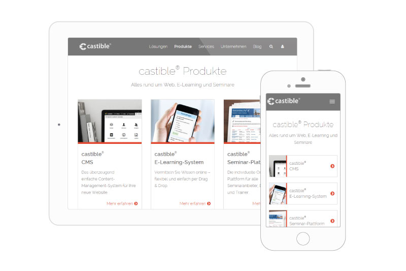 Weißes Tablet und Smartphone mit Website mit responsive Design