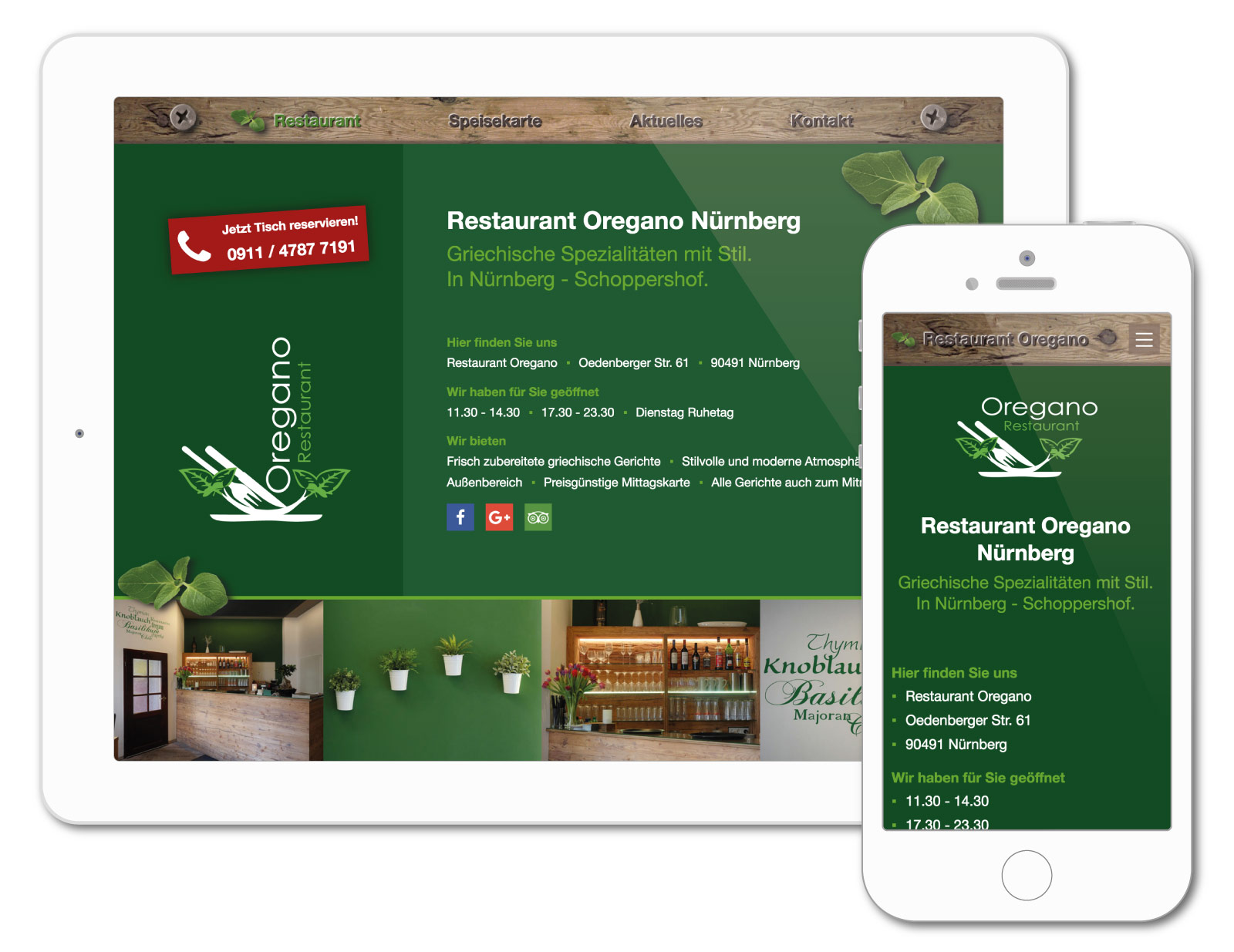 Restaurant-Website für griechisches Restaurant Oregano im responsive Webdesign